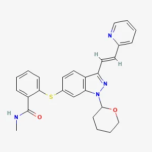 N-methyl-2-(1-(oxan-2-yl)-3-((E)-2-pyridin-2-ylethenyl)indazol-6-yl)sulfanylbenzamide